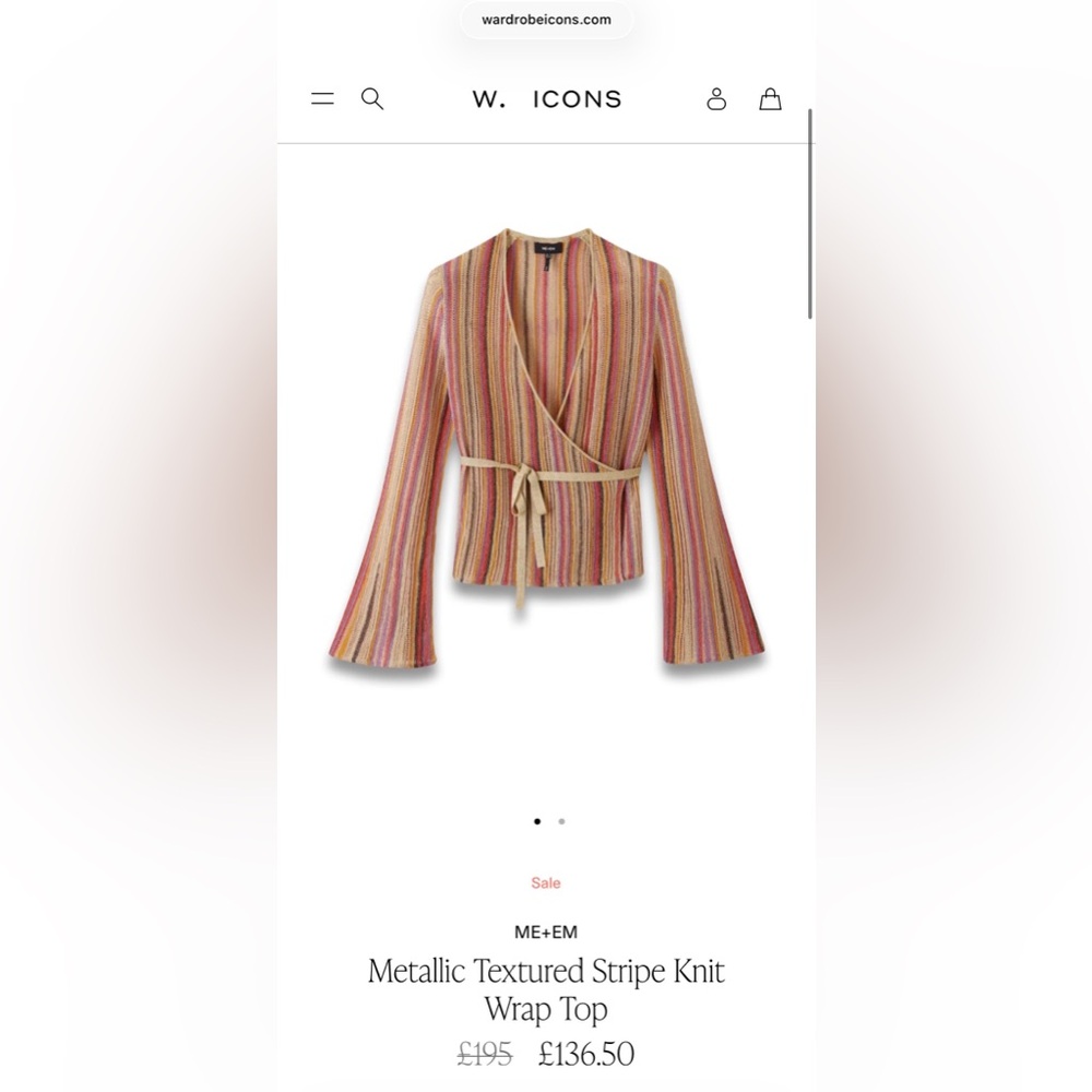 ME + EM Metallic Textured Stripe Knit Wrap Top